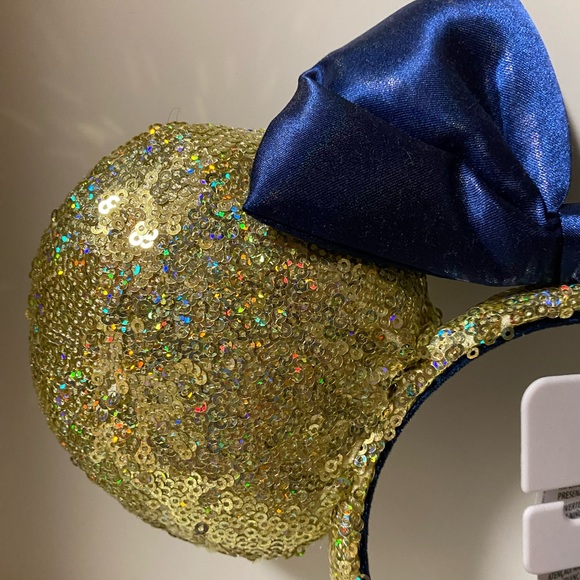 Disney Minnie Ear Headband 50th Anniversary Gold Sequin With EARidescent Blue - Picture 4 of 12